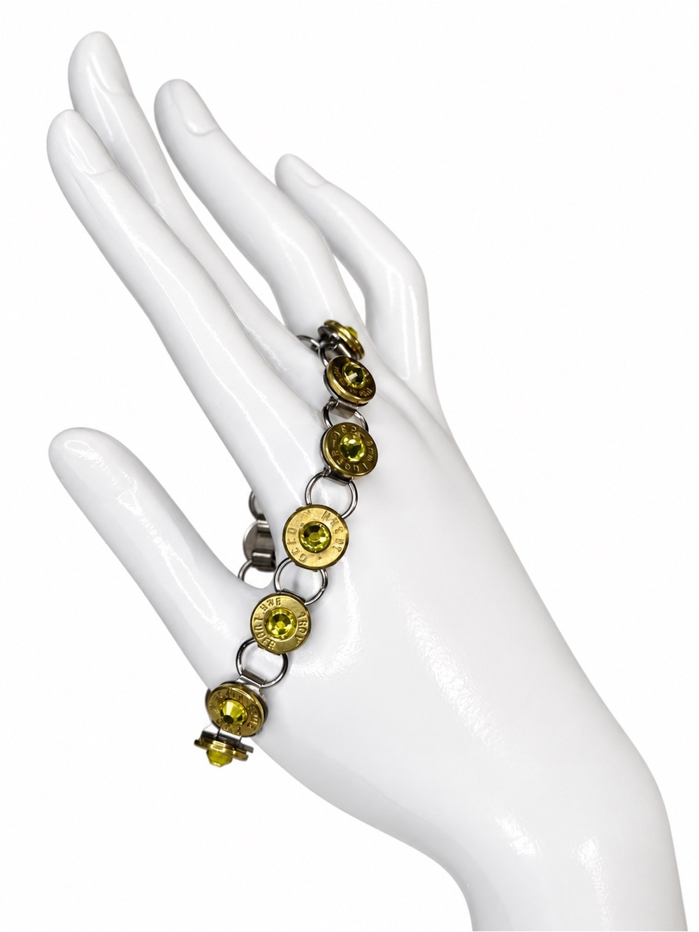 Hand Crafted Gold-Tone Bracelet with Olive Green Crystals